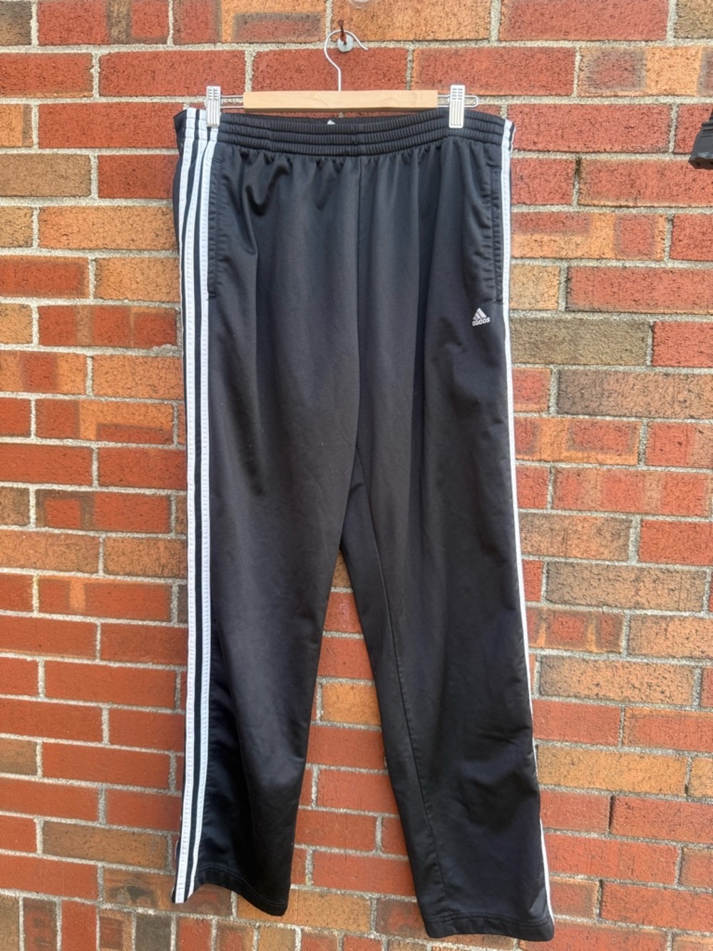 Adidas Men’s Snap Button Track Pants Black White Striped Tearaway Pants Size L